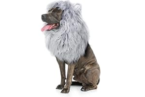 Onmygogo Lion Mane Wig for Dogs with Ears, Funny Pet Costumes for Halloween Christmas (Size L, Grey with White)