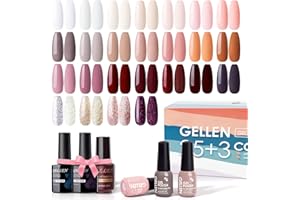 GELLEN Gel Nail Polish Set - Natural Skin Tone Nail Polish Set 25 Colors With Base Glossy/Matte Top Coat Set, Nude Pink Gel Polish Soak Off UV Gel Manicure Nail Kit