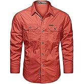Chaos World Men's Wok Shirt Long Sleeve Button Down Shirts Two Chest Pockets Workwear Casual Office Shirt