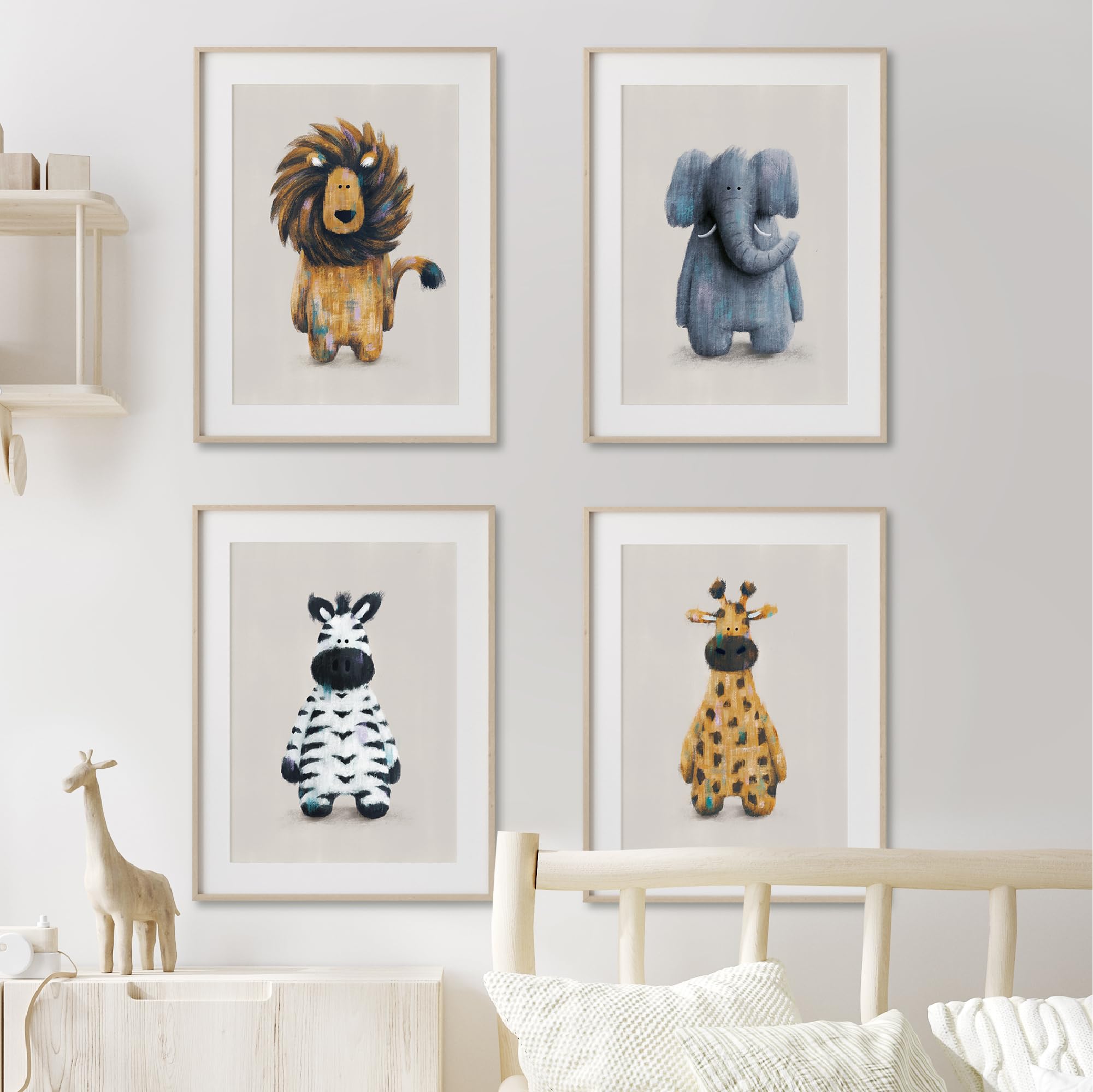 Tigercub Prints Safari Animal Nursery Prints | A4 Set of 4 | Printed on 400gsm Professional Quality Paper | Designed and Printed in UK | Nursery Decor | Baby and Kids Wall Art | Bedroom Decoration