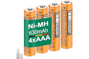 CIEEDE HHR-65AAABU NI-MH AAA Rechargeable Battery for Panasonic 1.2V 630mah 4Pack NiMH AAA Batteries for Panasonic Cordless Phones, Electronics, Remote Controls