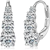DYUNQ 4 Stone Moissanite Hoop Earrings, 925 Sterling Silver Hypoallergenic Leverback Drop Earrings for Women, D Color VVS1 Round Cut Jewelry Gifts