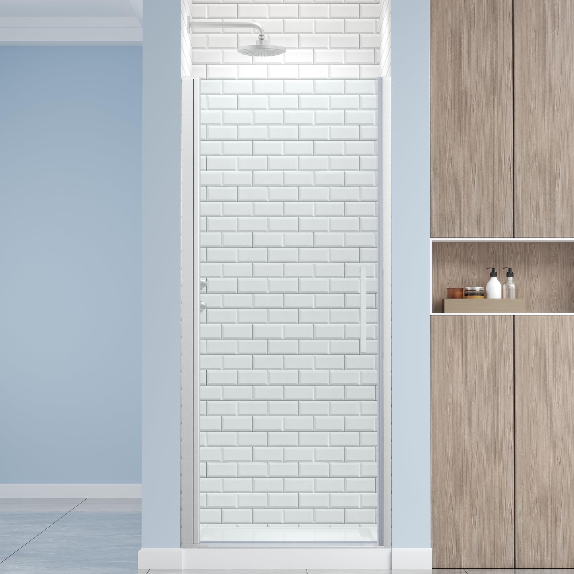 Photo 1 of ENSO SENKA Frameless Pivot Shower Door 34.8-36" W X 72" H, 1/4" (6mm) Clear SGCC Tempered Glass, Hinged Pivot Swing Shower Door, Reversible Installation, Easy to Clean, Brushed Nickel