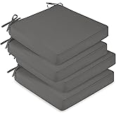 downluxe Waterproof Outdoor Chair Cushions Set of 4, 19" x 19" x 3" Patio Chair Cushion with Non-Slip Ties & Handle, Square Outdoor Cushion for Patio Furniture with Removable Cover, Dark Grey