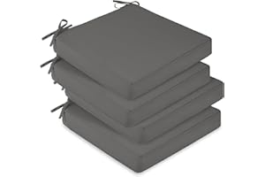 downluxe Waterproof Outdoor Chair Cushions Set of 4, 19" x 19" x 3" Patio Chair Cushion with Non-Slip Ties & Handle, Square Outdoor Cushion for Patio Furniture with Removable Cover, Dark Grey