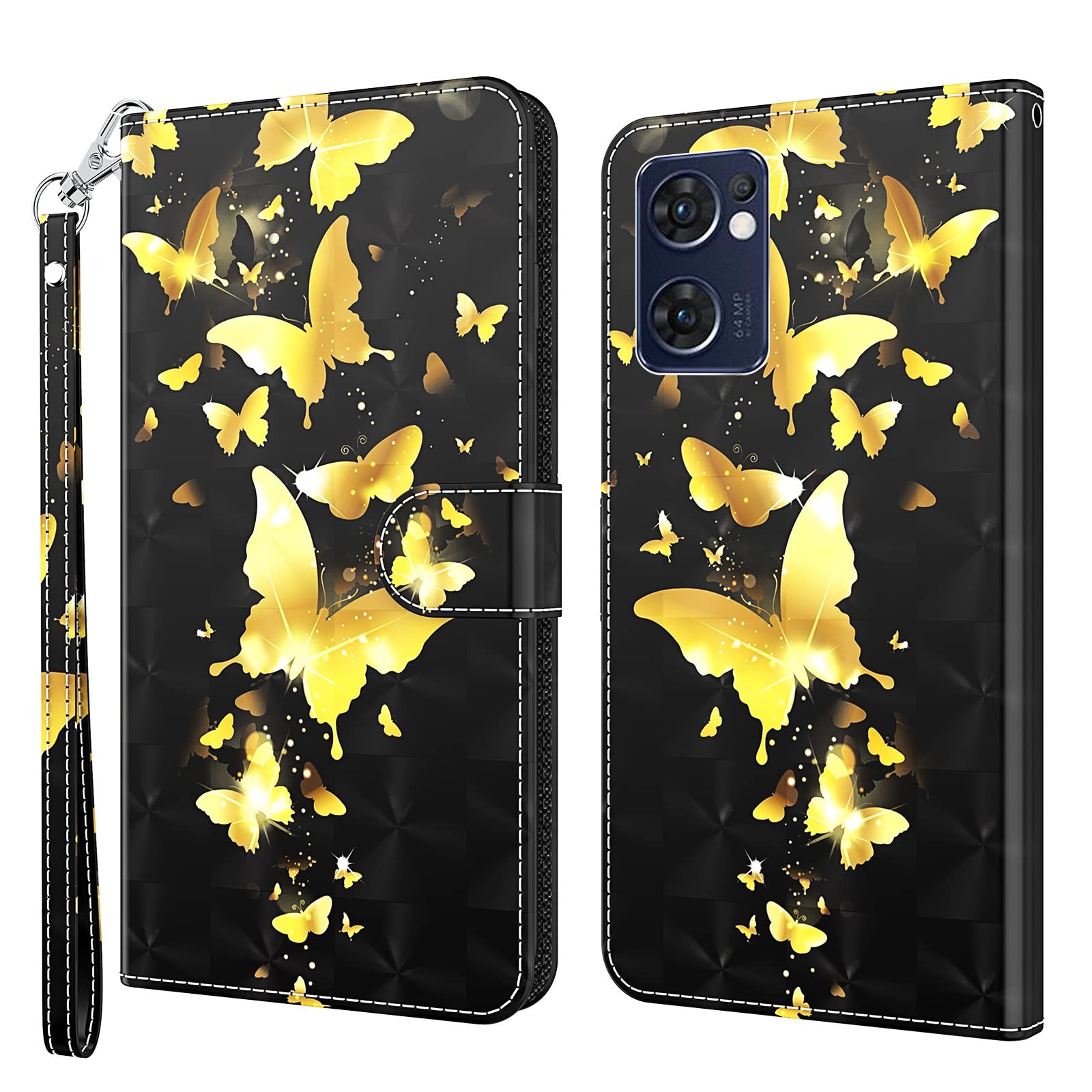 GLANDOTU Case for Oppo Find X5 Lite 5G / Oppo Reno7 5G, Premium PU Leather [Full Protection] [Card Slots] [Stand] Wallet Cover for Oppo Find X5 Lite 5G / Oppo Reno7 5G Case-Gold butterfly