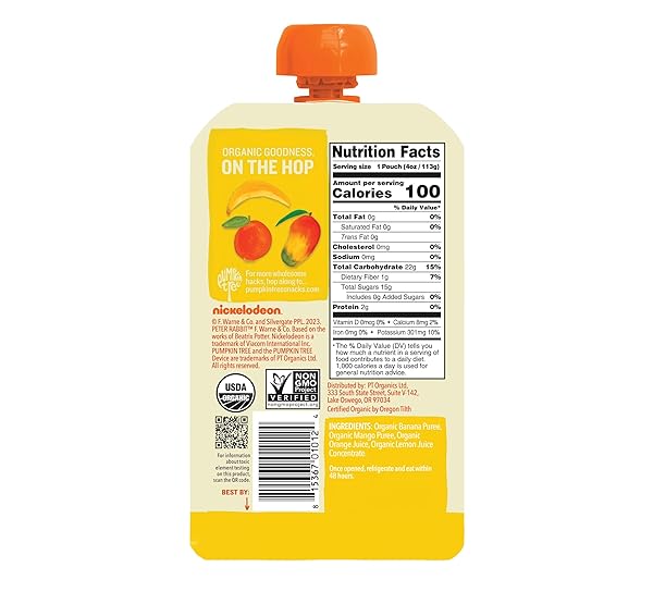 PUMPKIN TREE PETER RABBIT ORGANICS MANGO, BANANA AND ORANGE SNACKS, 4 OZ (PACK OF 10)