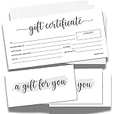 Paper 'n Such Gift Certificates for Business - Set of 25 with Envelopes -Spa, Salon, Restaurants, Custom Client Vouchers for Birthday, Work-Heavyweight Card Stock- Black and White