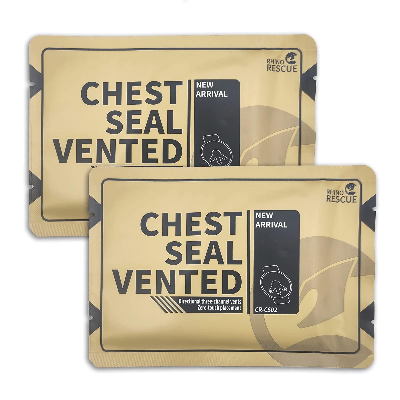 RHINO RESCUE Vent Chest Seal, Emergency Trauma Dressing, First Aid Kit Sterile, Wound Care IFAK Supplies, FSA HSA Eligible, 2 Count