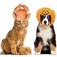 CooShou 2PCS Cat Small Dog Halloween Thanksgiving Hats Cat Halloween Pumpkin Hat Cat Thanksgiving Turkey Drumstick Hat Kitty 