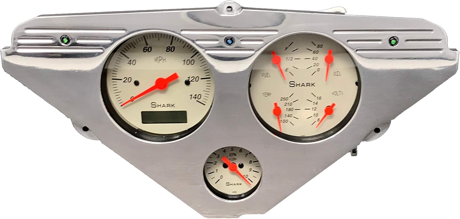Dolphin Gauges 1955 1956 1957 1958 1959 Chevy Truck 3 Gauge Rear Mount Quad Style Programmable Dash Panel Insert Cluster Tan