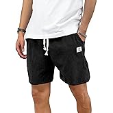 PLEPAN Mens Corduroy Shorts Casual Elastic Waist Drawstring Summer Beach Shorts