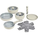 Cuisinart ClickSmart Ceramic Pots and Pans Set, 13-Pc, Tahini, D53C-13BG | Nonstick ceramic cookware, detachable handles, stackable storage, compatible with all stovetops including induction