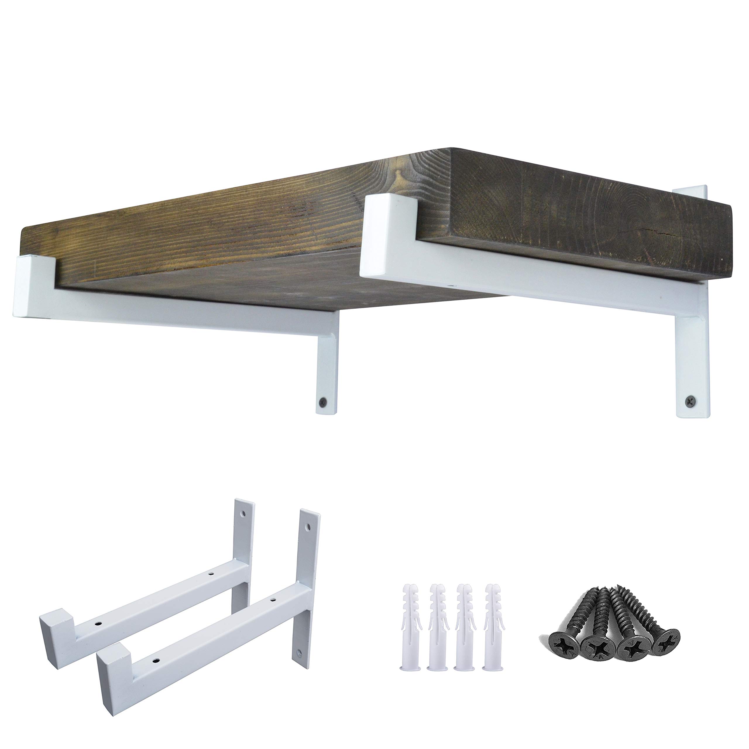 OVOV 2 Pcs Metal Shelf Brackets Heavy Duty Industrial Wall Mounted Floating Shelf Brackets (White) 10" — image 1