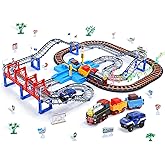 CUTE STONE Toy Train Set for Toddler, Train Track Set with Cars, Electric Train with Realistic Sound, Train Track Playset for 3 4 5 Years Old Girls Boys