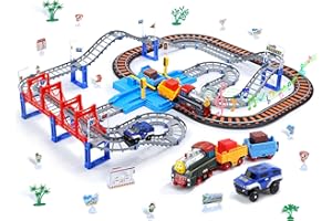 CUTE STONE Toy Train Set for Toddler, Train Track Set with Cars, Electric Train with Realistic Sound, Train Track Playset for 3 4 5 Years Old Girls Boys
