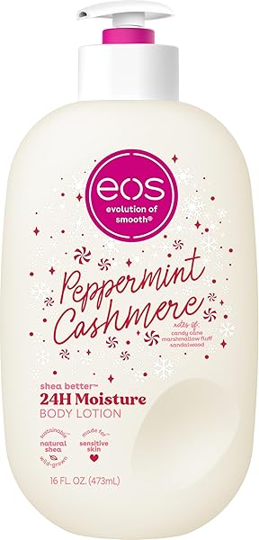 EOS SHEA BETTER HOLIDAY BODY LOTION, PEPPERMINT CASHMERE, LIMITED EDITION SKIN CARE, 24-HOUR MOISTURE, BODY LOTION FOR WOMEN, VEGAN, 16 FL OZ