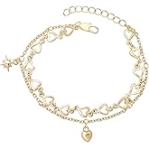 18K Gold Plated Women’s Charm Bracelet & Anklet Set – Heart, Butterfly, and Boho Coin Styles – Dainty Layered Adjustable Jewelry for Wedding, Thanksgiving Gift, Holiday, Christmas, Halloween