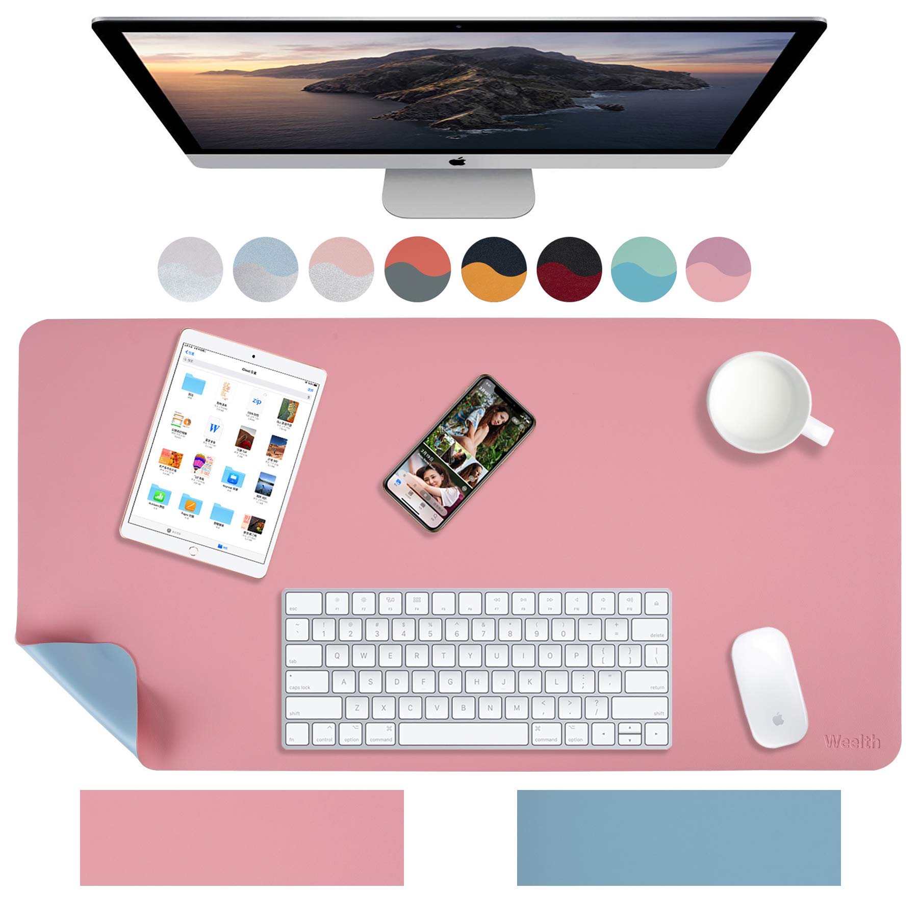 Weelth Multifunctional Office Desk Pad, Waterproof Desk Pad Protector Pu Leather Dual-Sided Desk Writing Pad for Office/Home