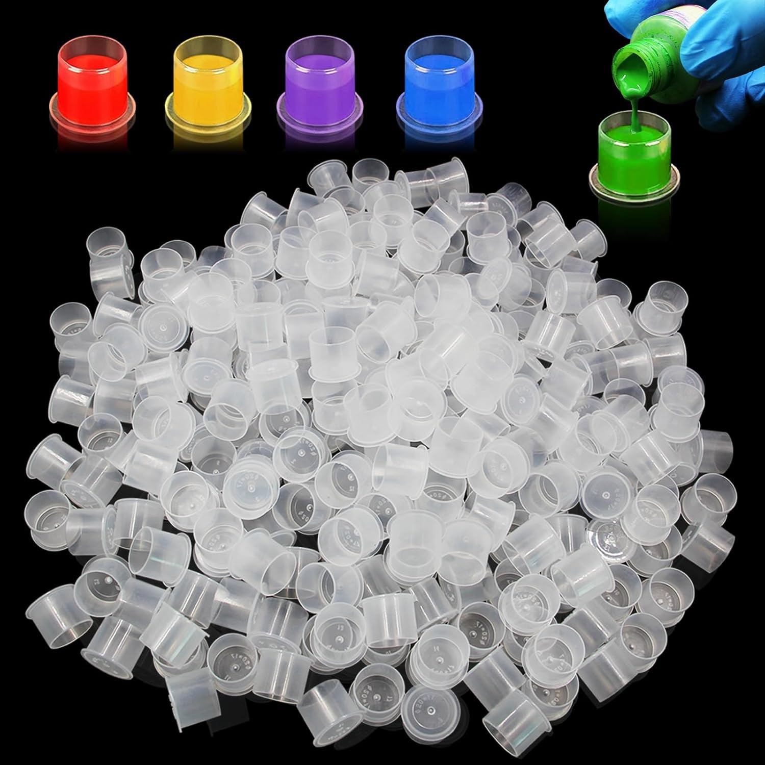 1000pcs Tattoo Caps Cups, Rayyl Large Ink Caps Disposable Tattoo Ink Cups with Base Clear Plastic Pigment Caps Cups for Tattoo Ink and Pigment (17mm)