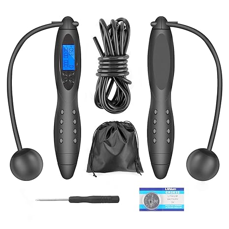 TOQIBO Springseile Speed Rope Verstellbare Digitale Drahtlose Seilspringen mit Kalorienzähler& Anti-Rutsch Griffen für Traini