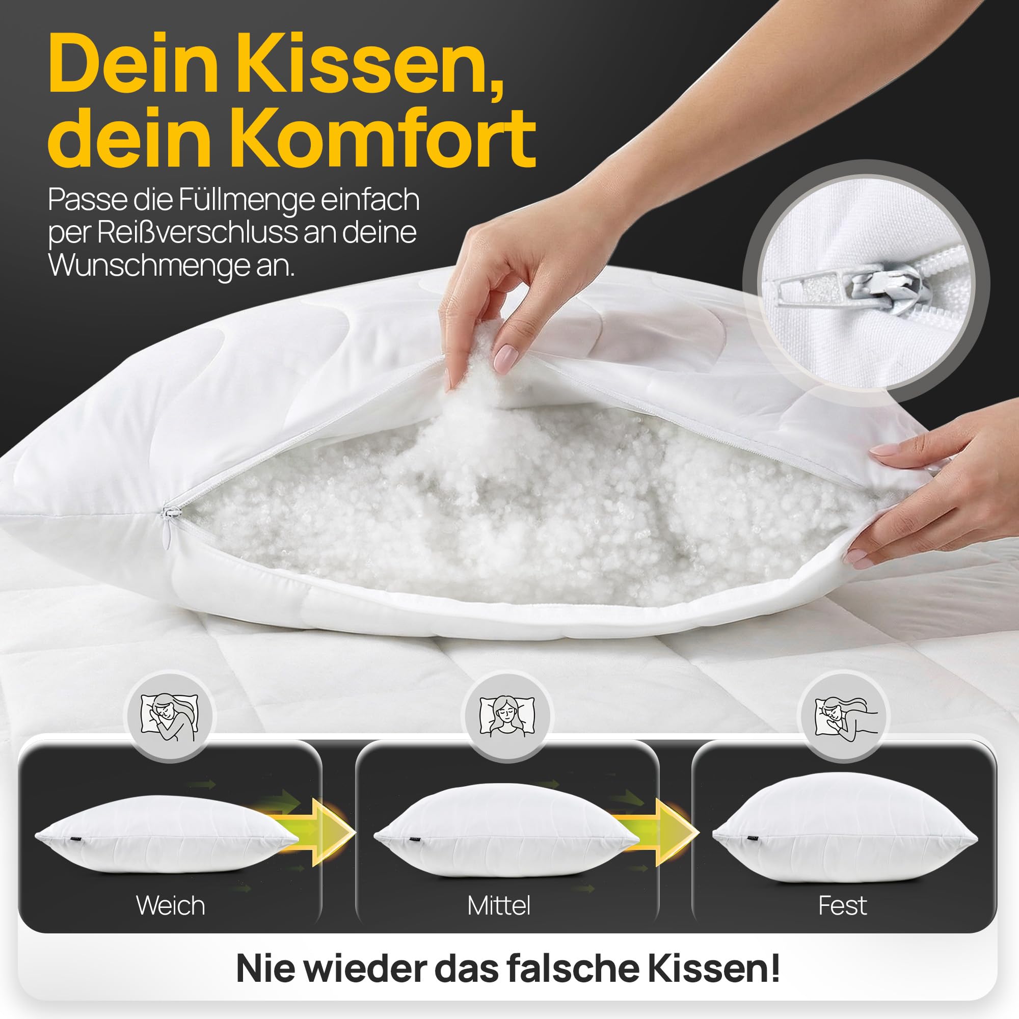 LILENO HOME Kissen 60x60 (2er Set) – 95 °C waschbar, Oeko-Tex & Made in DE – Allergiker Kopfkissen 60x60 anpassbar für himmlischen Schlaf – Haut schmeichelndes & geruchsfreies Pillow 2