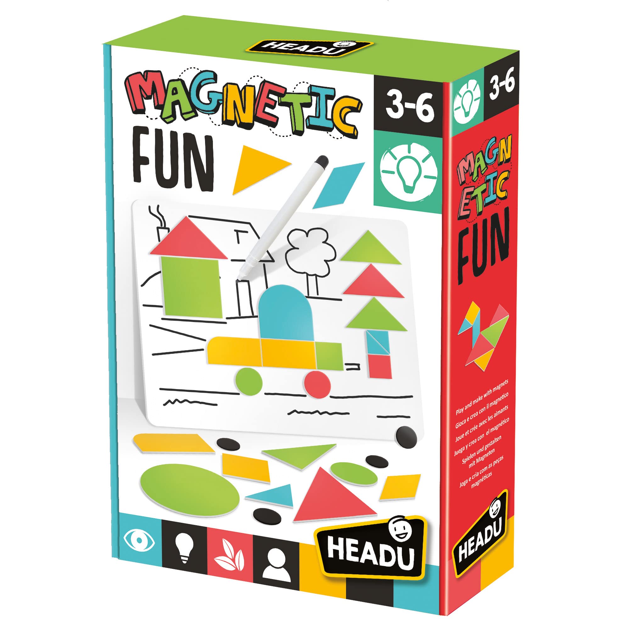 HEADU | Magnetic Fun - 48 geometric shapes to make creative pictures | Educational Games & Puzzles | Arts & Crafts | Ages 3-6 years