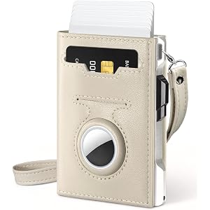 RFID Wallet for Women with AirTag Holder Pop Up Card Holder for Air Tag | Slim Small Smart Trifold, Holds 12 Cards and Cash,