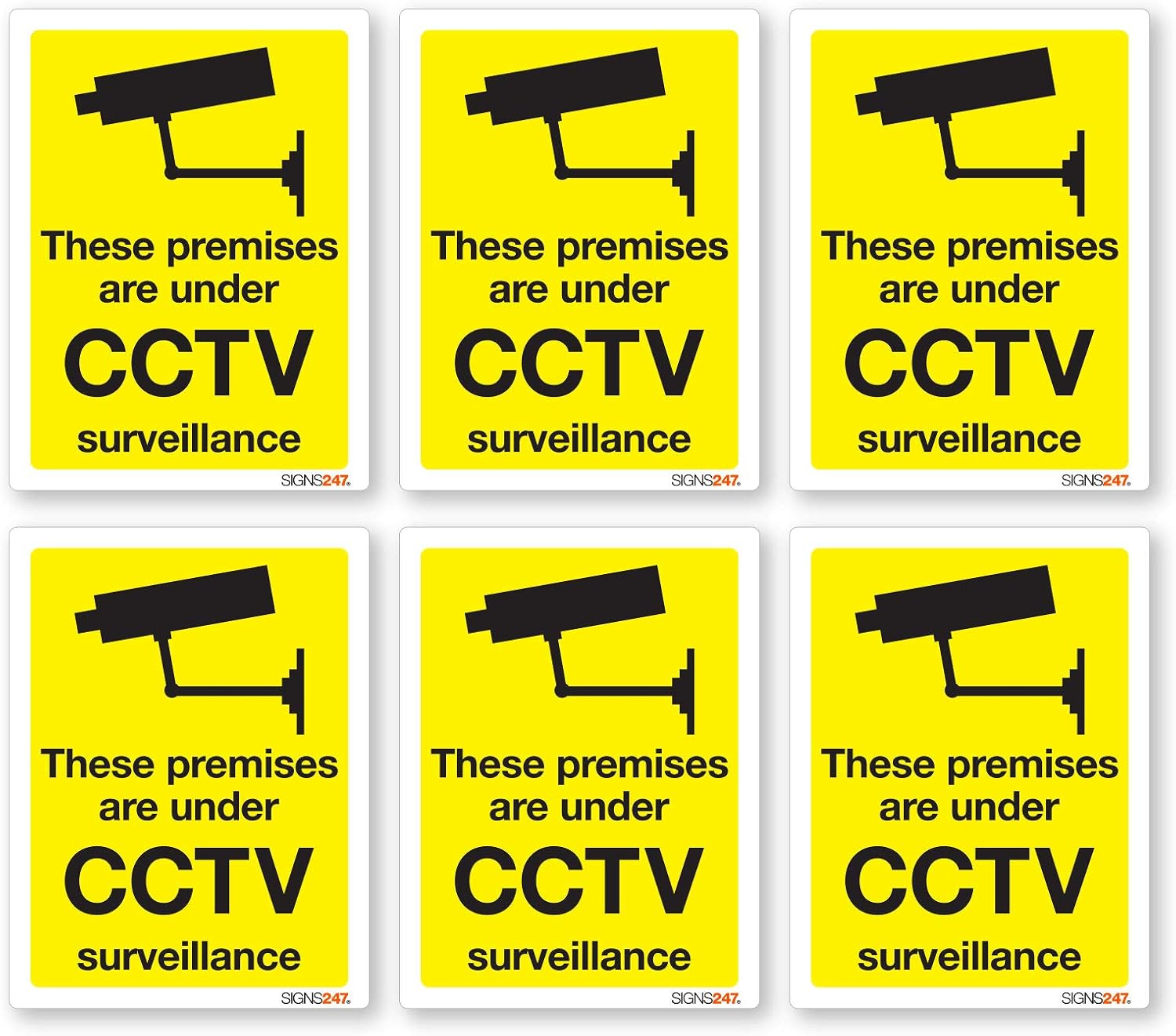 Signs247 CCTV Stickers Yellow Self Adhesive 100mm x 75mm Suitable for Outdoor Use - Pack of 6