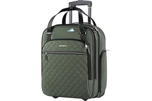 EMPSIGN Underseat Carry On Wheeled - 16" Carry on Bag with Wheels Multi-functional Lightweight Rolling Bag Overnight Weekender Small Suitcase for Women Men Travel Business, Army Green