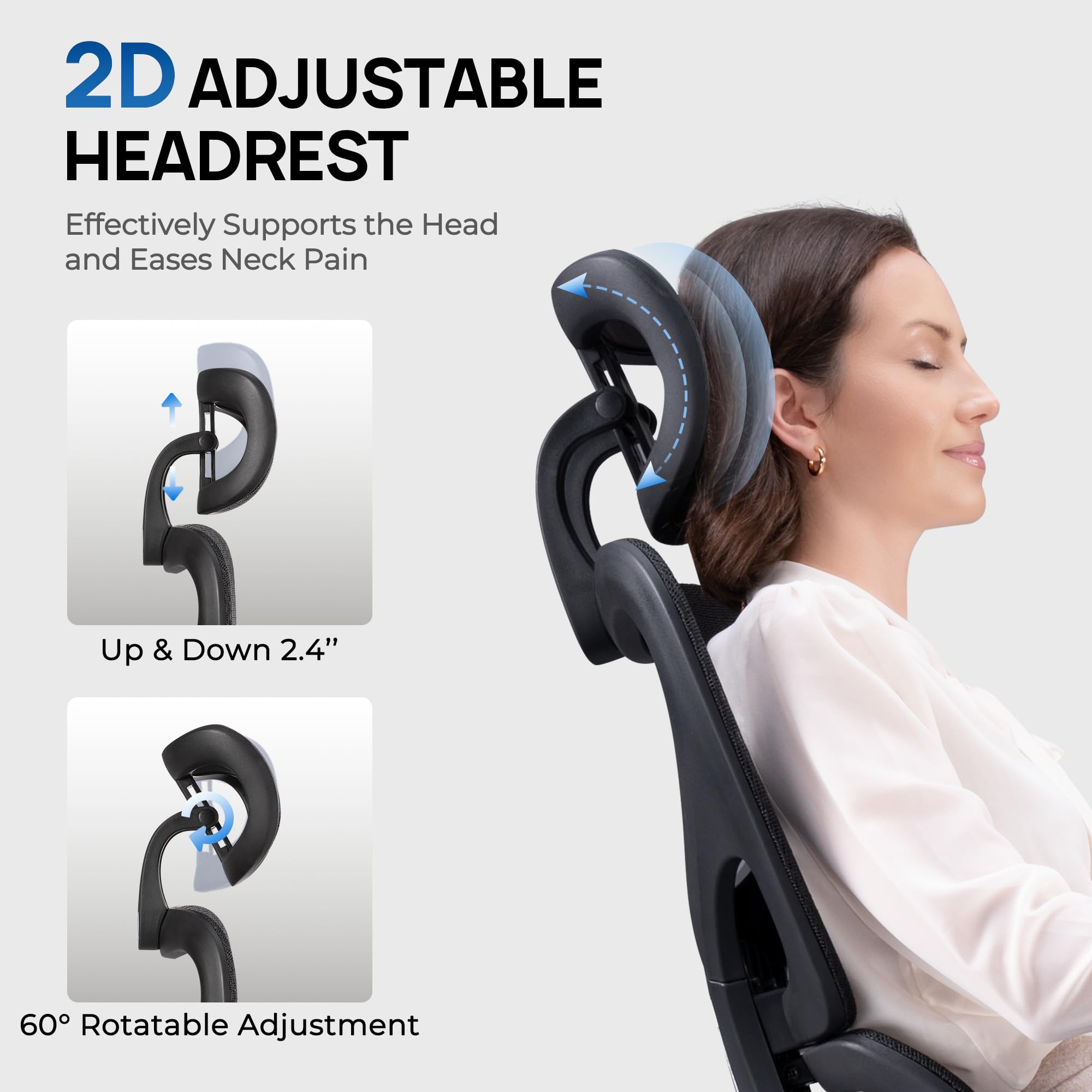 Huuger Mesh Office Chair with Footrest, Ergonomic Desk Chair with Lumbar Support, Comfortable, Multi-tilt Angle Backrest, Headrest and 3D Armrest, Large Steel Base, Black - Image 6