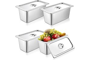 MWELLEWM 4 Pack hotel pans with lids 1/3 Size x 6 Inch Deep stainless steel steam table pan Commercial Gauge restaurant supplies Anti Rust metal food containers Catering storage for Party, Buffet, Home