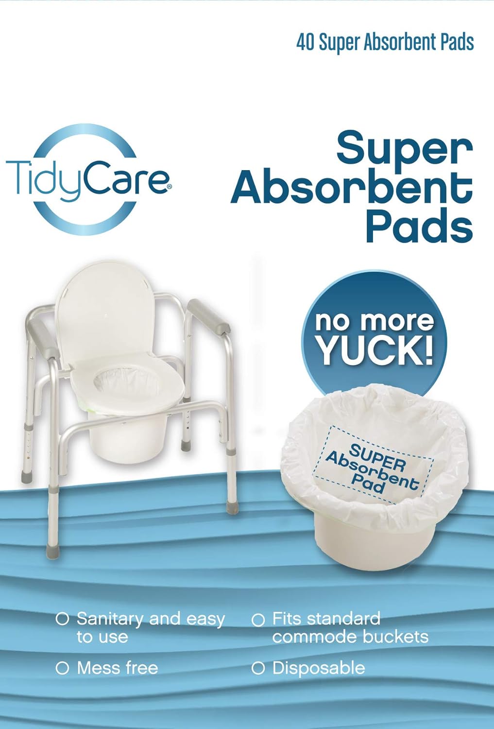 TidyCare Absorbent Commode Pads for Portable Beside Toilet Chair Buckets and Bedpans | Value Pack of 40 | Disposable, Reduces Odor from Liquid Waste: Health & Personal Care