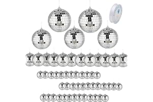 TAIKUU 久の物 54PCS Disco Ball with Elastic Thread, Hanging Decor Ornaments Decorations for Christmas Tree 70s Disco Themed Party Wedding Dance Music Festival Club Stage Props DJ Supplies