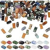PH PandaHall 160pcs 16 Styles Half Tilas Beads Natural Gemstone Beads 2-Hole Flat Seed Bead Rectangle Loose Bead Multi-Strand Linking Connectors for Bracelet Necklace Earring Jewelry Making, 5x2.5mm