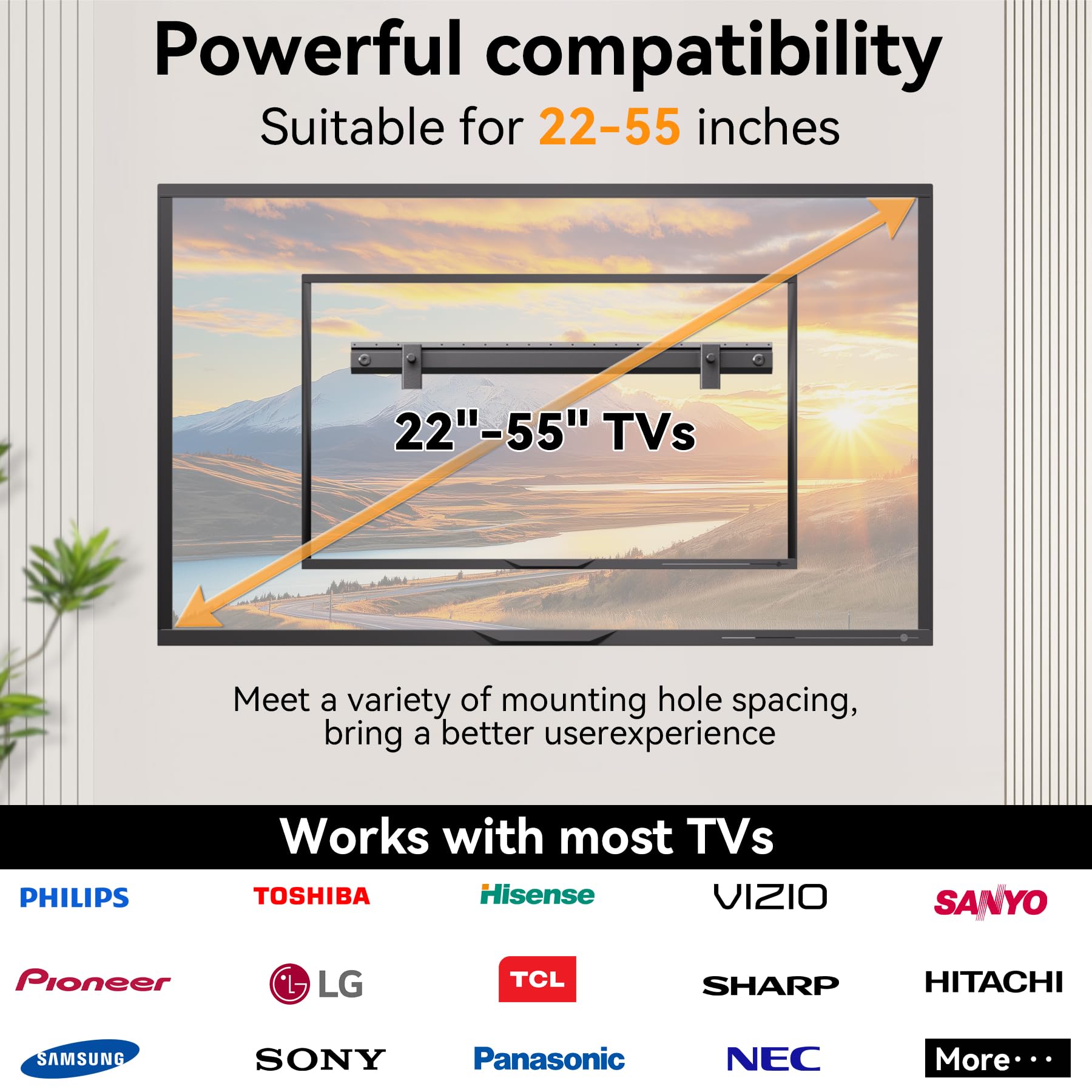 AENTGIU No Stud TV Wall Mount, Studless Drywall TV Mount for 22-55 inch TVs, Low Profile Tv Hanger Max Load 100 lb, No Drill, NO Anchors, Easy Install with All Hardware Included