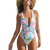 CUPSHE Women's One Piece Swimsuit Plunging Neck Adjustable Crisscross Strappy Bathing Suit Swimwear Ruched