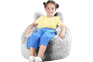 Aodenge Bean Bag Chair for Kids with Plush Faux Fur Cover, 2.5FT Memory Foam Filled Bean Bag for Teens & Kids, Lazy Sofa for Living Room/Bedroom/Dorm, Rabbit-Ears Design