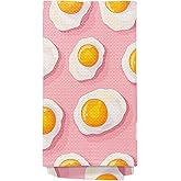 Yomisex Trendy Pink Fried Eggs Kitchen Towels, Pink Dish Tea Towels for Kitchen, Gifts for Cooking Lovers Decorative Hand Towels, 16x24 Inch