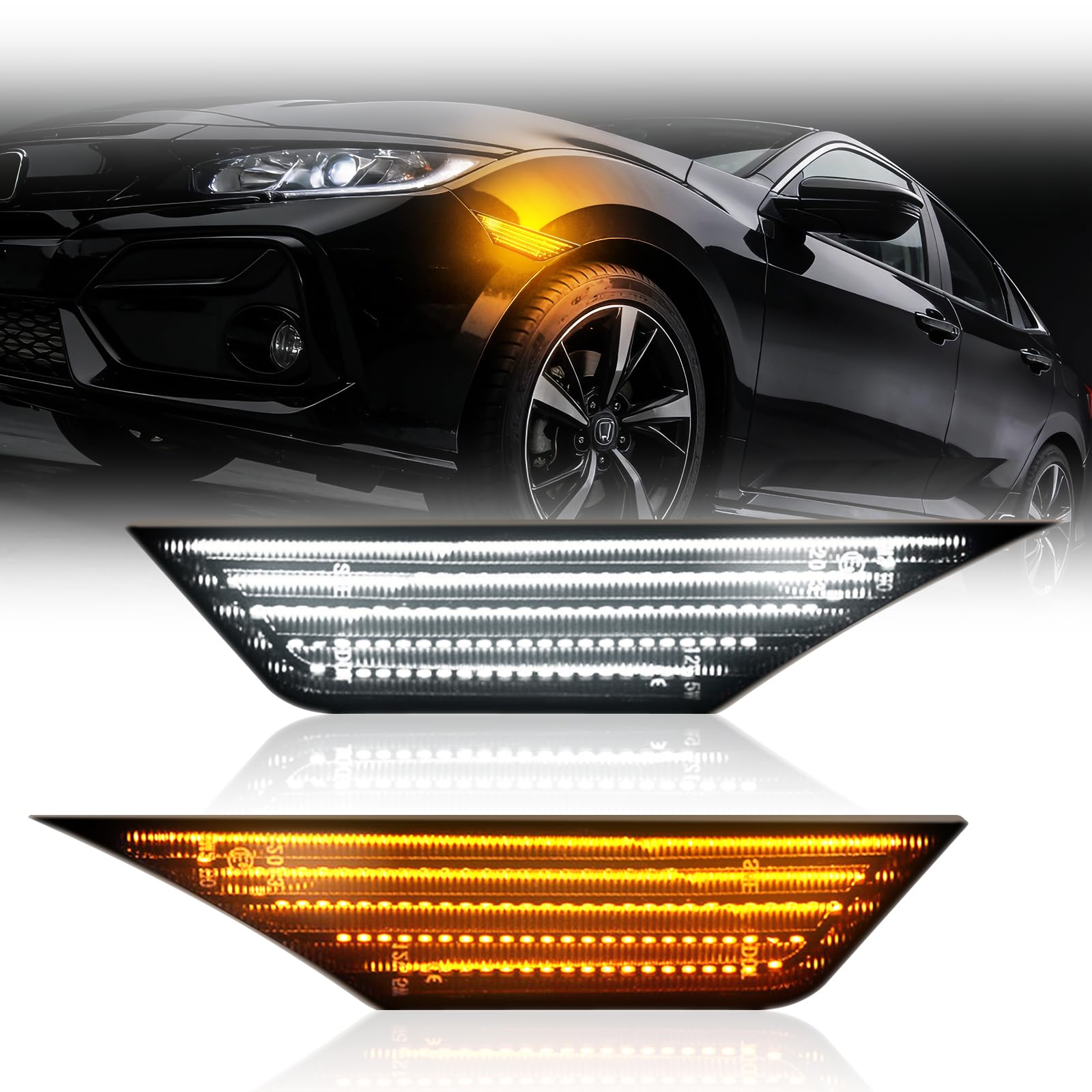 Photo 1 of ??Nrgedzam LED Side Marker Lights For 2016-2020 Honda Civic Front Turn Signals Side Marker 10th Gen Civic Side Marker Lights Sequential Amber&White Side Marker Lights 2PCS