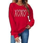 SFHFY Valentines Sweatshirt Women Cute Love Heart Sweater Valentine Pullover Shirt Casual Heart Long Sleeve Tops