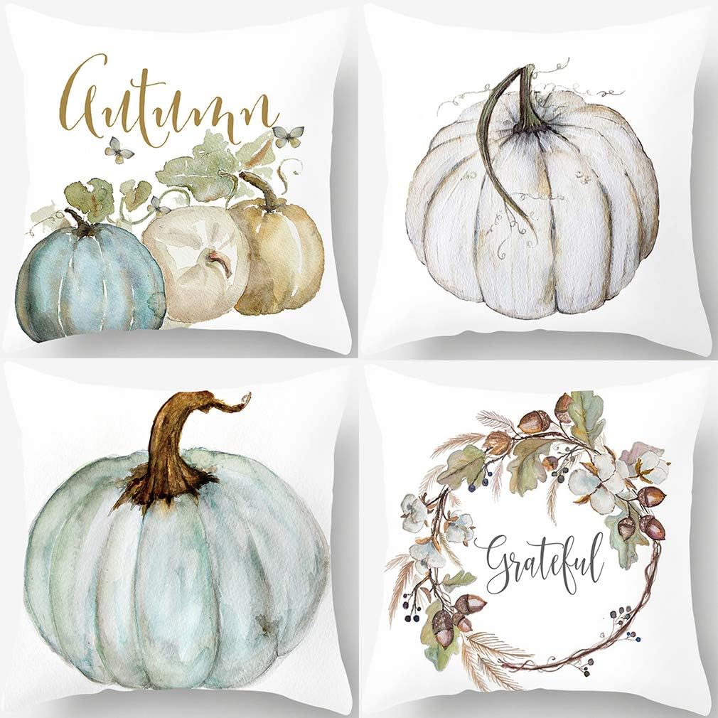PSDWETS Autumn Decorations Pumpkin Pillow Covers Set of 4 Fall Decor Grateful Thanksgiving Throw Pillow Covers Cushion Cover 18 X 18: Home & Kitchen