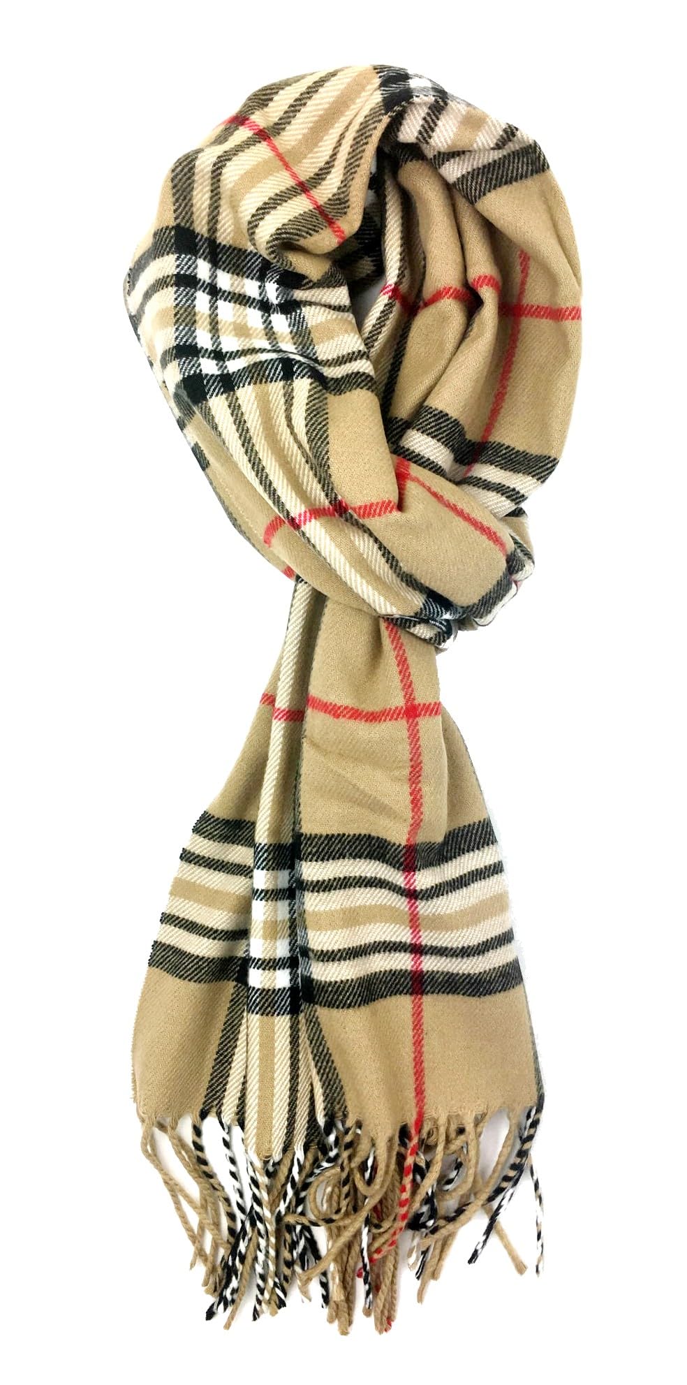 Bufanda de invierno con tacto de cachemira lujosa y súper suave con plumas de ciruela (cuadros clásicos de camello)