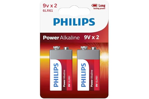 Philips 9 Volt Battery 2 Pack, Power Alkaline 9V Batteries, Reliable Long Lasting Power, Leak Proof Design, All Purpose 9volt