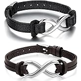 Cupimatch Love Infinity Couples Leather Bracelet for Men Women Stainless Steel Matching Couples Bracelets Adjustable for Valentine's Day