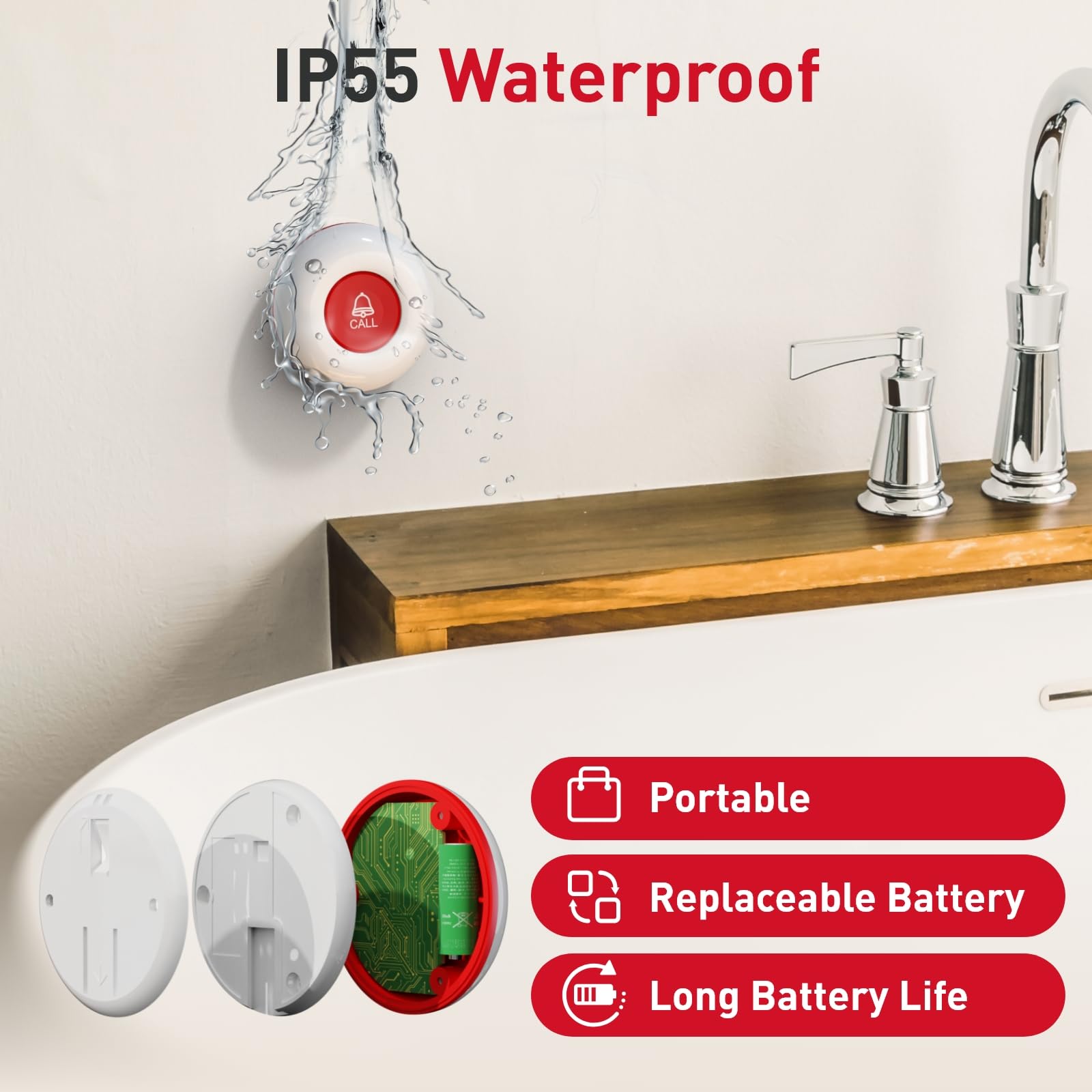 CallToU Wireless Caregiver Pager Call Button Call Bell Medical Alert System for Seniors Patients Elderly at Home 2 Waterproof Transmitters 3 Plugin Receivers