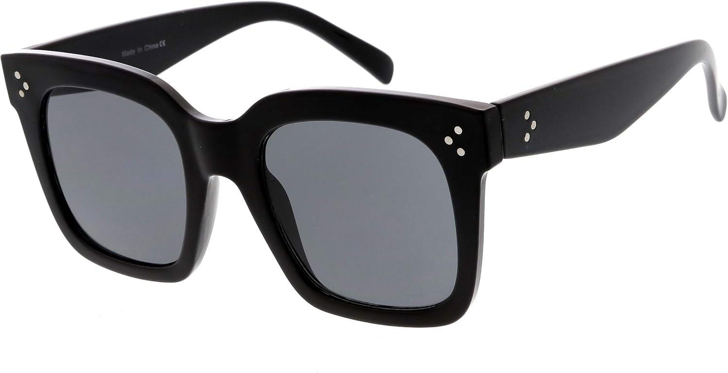 zeroUV - Bold Flat Lens Oversized Square Frame Horn Rimmed Sunglasses 50mm (Shiny Black/Smoke): Clothing