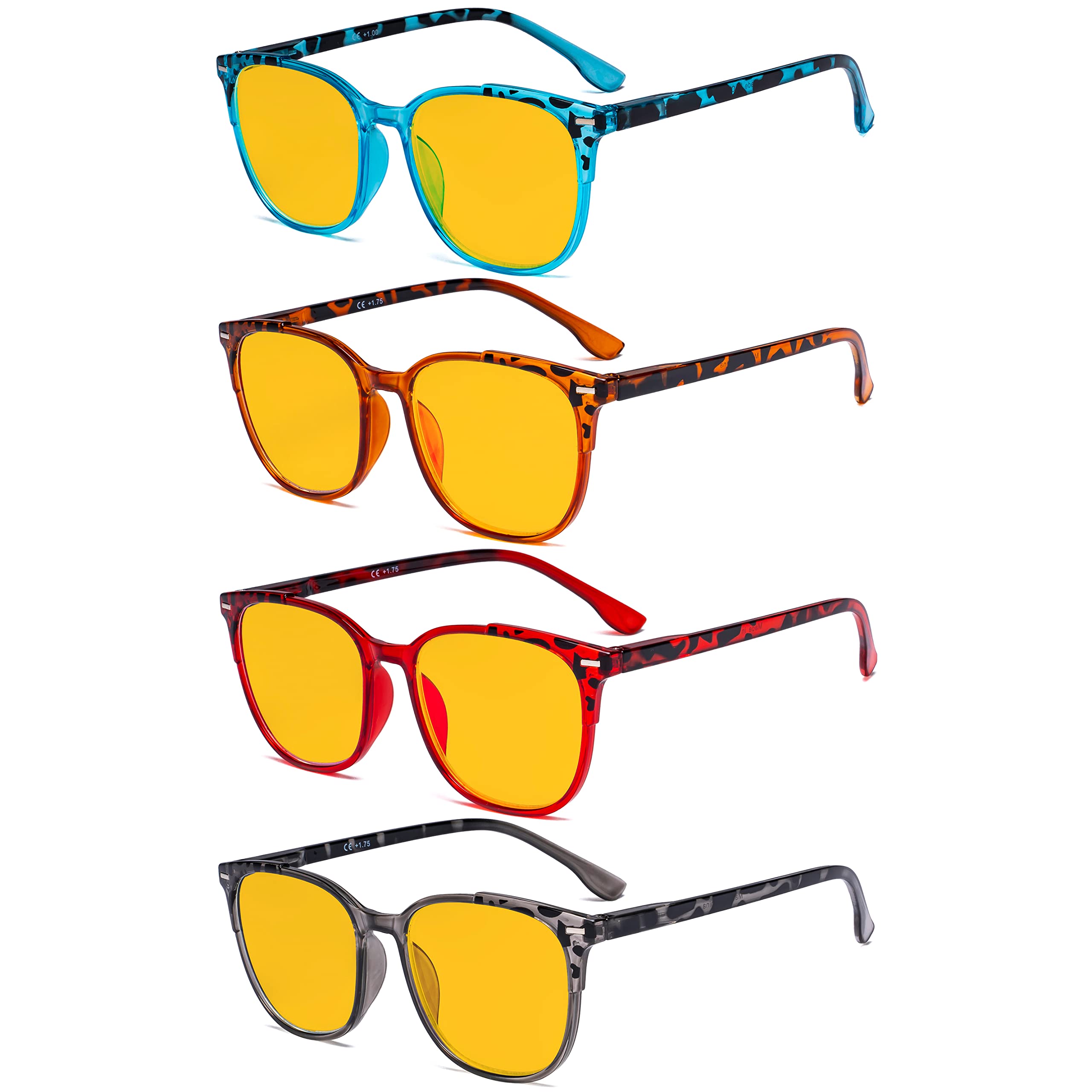 Photo 1 of Eyekepper 4 Pack Blue Light Filter Glasses Oversize Computer Reading Glasses Orange Tinted +1.00