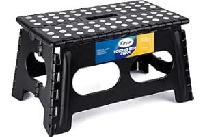 Korpai 9" Folding Step Stool for Adults and Kids 15-Inch Extra Wide Stool Holds Up to 300 lbs,Non-Slip Folding Stools with Handle,Compact Plastic Foldable Step Stool for Bathroom,Kitchen,ect