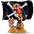 KEFULDA One Piece Luffy Action Figure Set with Flag for Anime Fans